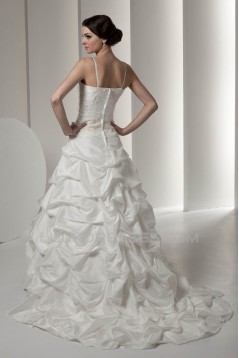 Satin Taffeta Sleeveless Spaghetti Straps Lace Wedding Dresses 2030890