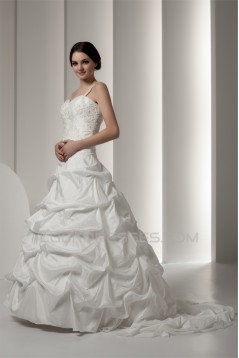 Satin Taffeta Sleeveless Spaghetti Straps Lace Wedding Dresses 2030890