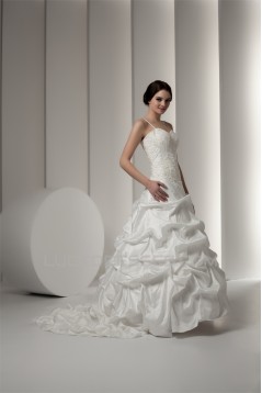 Satin Taffeta Sleeveless Spaghetti Straps Lace Wedding Dresses 2030890