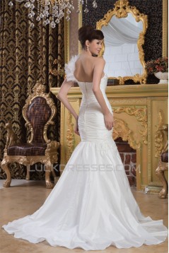 Mermaid/Trumpet Satin Taffeta One-Shoulder Sweetheart Wedding Dresses 2030893
