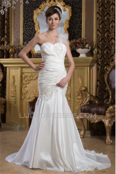 Mermaid/Trumpet Satin Taffeta One-Shoulder Sweetheart Wedding Dresses 2030893