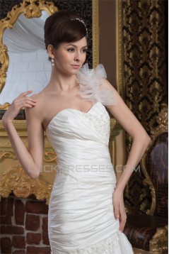 Mermaid/Trumpet Satin Taffeta One-Shoulder Sweetheart Wedding Dresses 2030893