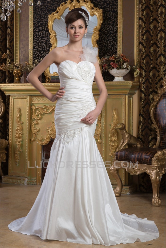 Mermaid/Trumpet Satin Taffeta One-Shoulder Sweetheart Wedding Dresses 2030893