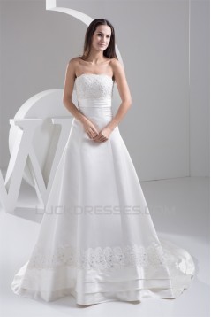 A-Line Strapless Beaded Lace Wedding Dresses 2030894