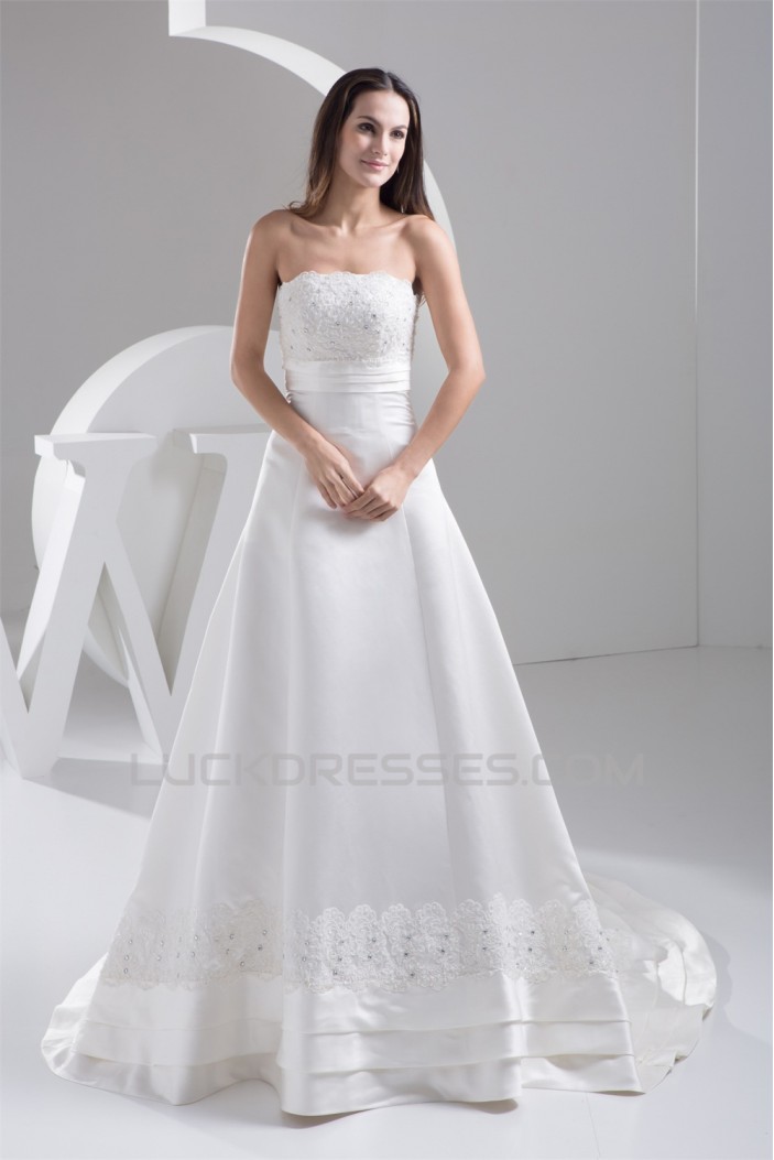 A-Line Strapless Beaded Lace Wedding Dresses 2030894