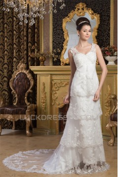 Sheath/Column Satin Fine Netting Sleeveless Beaded Lace Wedding Dresses 2030898
