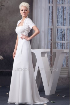 Sheath/Column Sleeveless Strapless Chiffon Wedding Dresses with A Short Sleeve Jacket 2030901