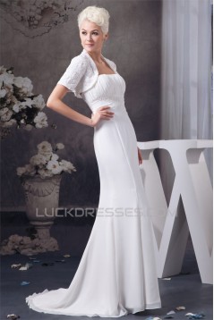 Sheath/Column Sleeveless Strapless Chiffon Wedding Dresses with A Short Sleeve Jacket 2030901