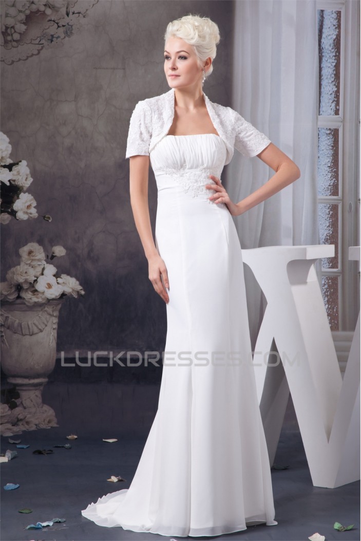Sheath/Column Sleeveless Strapless Chiffon Wedding Dresses with A Short Sleeve Jacket 2030901