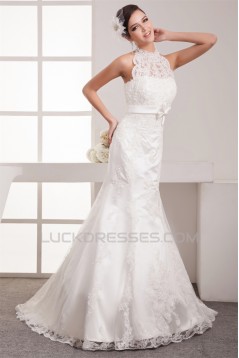 Sheer Mermaid/Trumpet Satin Lace Sleeveless New Arrival Wedding Dresses 2030902