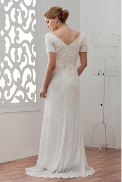 Short Sleeves Sheath/Column V-Neck Beaded Sequins Wedding Dresses 2030903