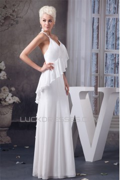 Sheath/Column Spaghetti Strap Chiffon Floor-Length Wedding Dresses 2030905