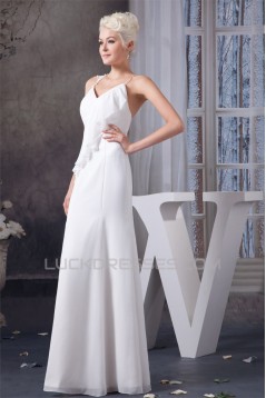 Sheath/Column Spaghetti Strap Chiffon Floor-Length Wedding Dresses 2030905