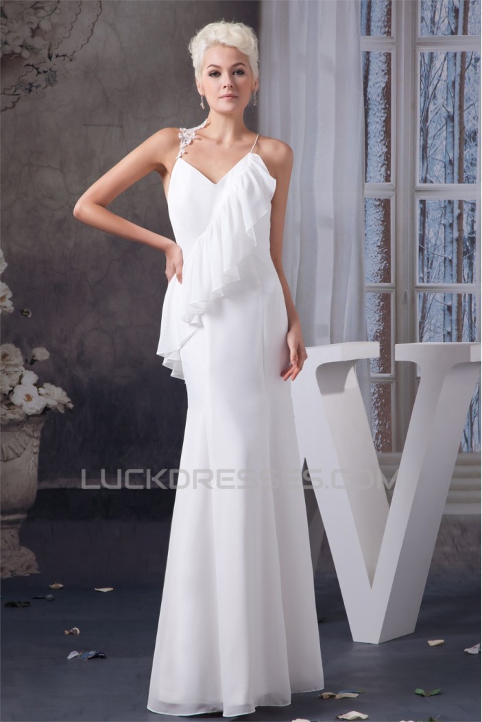 Sheath/Column Spaghetti Strap Chiffon Floor-Length Wedding Dresses 2030905