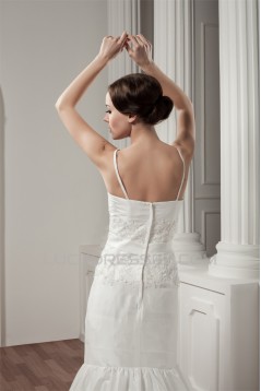 A-Line Satin Taffeta Lace Spaghetti Straps Sweet Wedding Dresses 2030908
