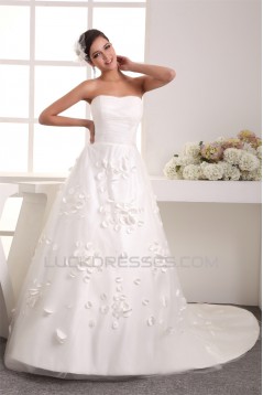 A-Line Strapless Satin Netting Wedding Dresses 2030910