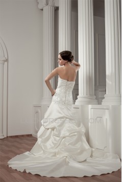 A-Line Strapless Satin Lace Wedding Dresses with A Lace Jacket 2030912