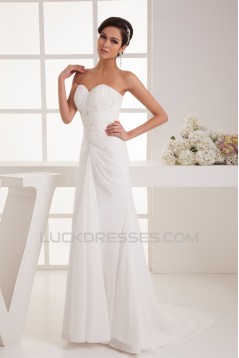 Sheath/Column Sweetheart Chiffon Sweep Train Wedding Dresses 2030913
