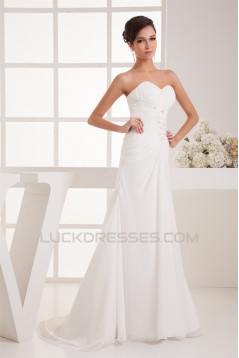 Sheath/Column Sweetheart Chiffon Sweep Train Wedding Dresses 2030913