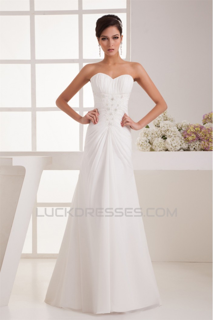 Sheath/Column Sweetheart Chiffon Sweep Train Wedding Dresses 2030913