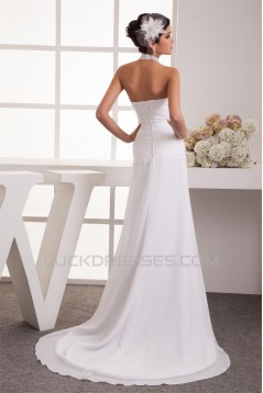 Sheath/Column Sleeveless Chiffon Fine Netting Sheer Beaded Wedding Dresses 2030918