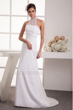 Sheath/Column Sleeveless Chiffon Fine Netting Sheer Beaded Wedding Dresses 2030918
