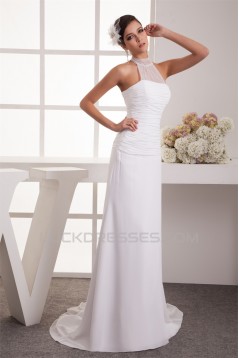 Sheath/Column Sleeveless Chiffon Fine Netting Sheer Beaded Wedding Dresses 2030918