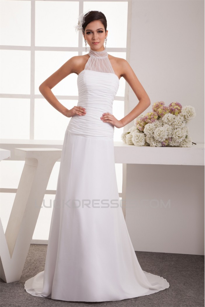 Sheath/Column Sleeveless Chiffon Fine Netting Sheer Beaded Wedding Dresses 2030918