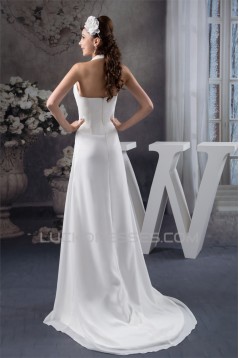 Sheath/Column Halter Chiffon Brush Sweep Train Beaded Wedding Dresses 2030920
