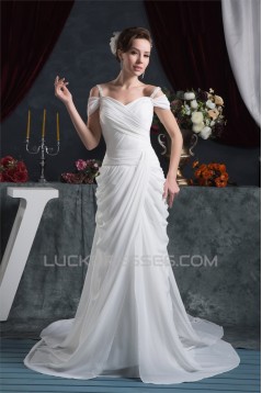 Sheath/Column Chiffon Off-the-Shoulder Wedding Dresses 2030921