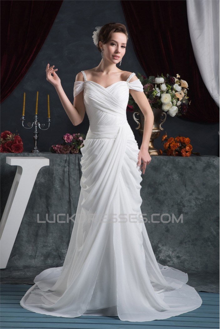 Sheath/Column Chiffon Off-the-Shoulder Wedding Dresses 2030921