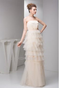 Sheath/Column Strapless Floor-Length Tiered Beautiful Wedding Dresses 2030922