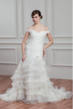 Sleeveless Off-the-Shoulder A-Line Satin Organza Wedding Dresses 2030928