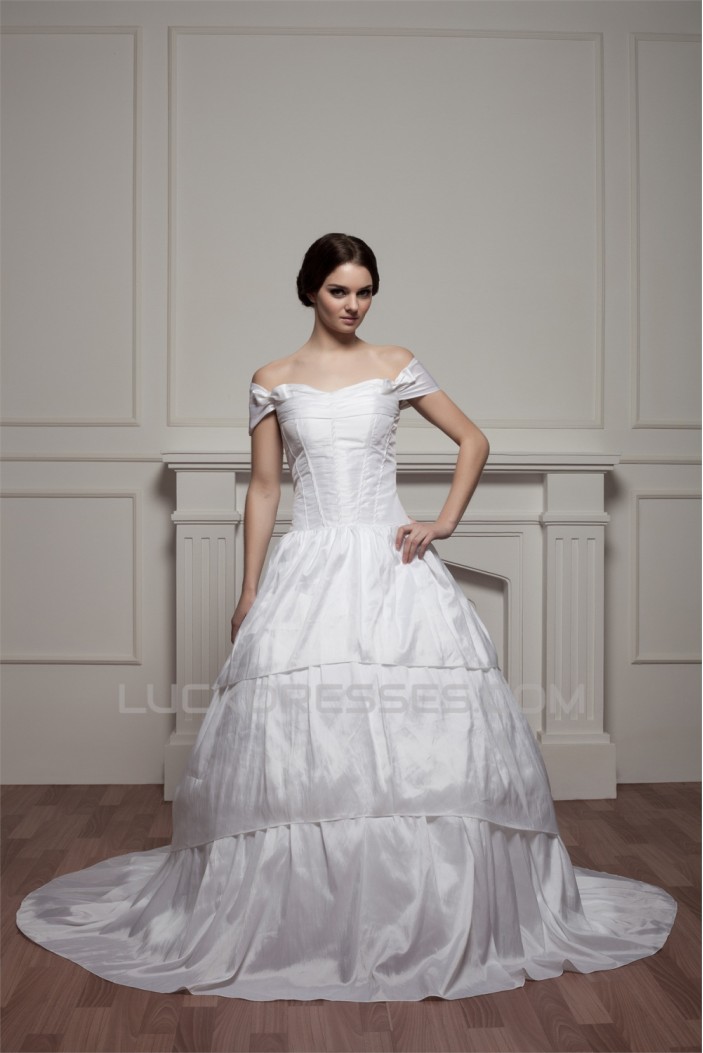 Sleeveless Off-the-Shoulder Satin Taffeta Wedding Dresses 2030929