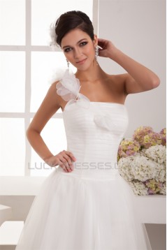 A-Line One-Shoulder Taffeta Netting Floor-Length Wedding Dresses 2030931