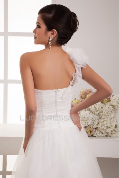 A-Line One-Shoulder Taffeta Netting Floor-Length Wedding Dresses 2030931