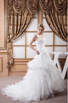 Sleeveless Satin eaded Lace BA-Line One-Shoulder Wedding Dresses 2030933