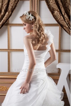 Sleeveless Satin eaded Lace BA-Line One-Shoulder Wedding Dresses 2030933
