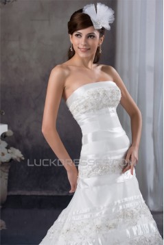 Sleeveless Satin Lace A-Line Strapless Beautiful Wedding Dresses 2030937