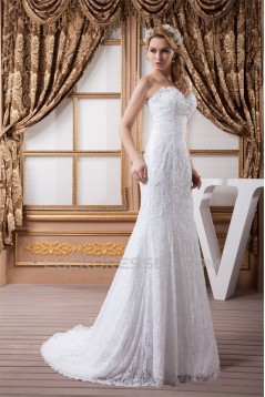Sleeveless Satin Beaded Lace Mermaid/Trumpet Sweetheart Wedding Dresses 2030938