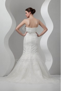 Sleeveless Satin Lace Organza Mermaid/Trumpet Beaded Wedding Dresses 2030940