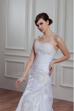 Sleeveless Satin Organza Mermaid/Trumpet Beaded Wedding Dresses 2030942