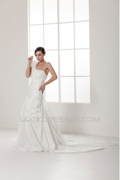 Sleeveless Satin Taffeta A-Line One-Shoulder Wedding Dresses 2030945