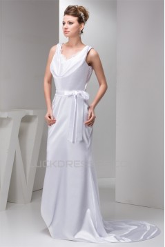 Trumpet/Mermaid Sleeveless Silk like Satin V-Neck Wedding Dresses 2030955