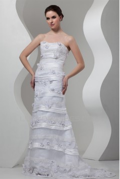 Sleeveless Soft Sweetheart A-Line Satin Organza Embellished Wedding Dresses 2030956