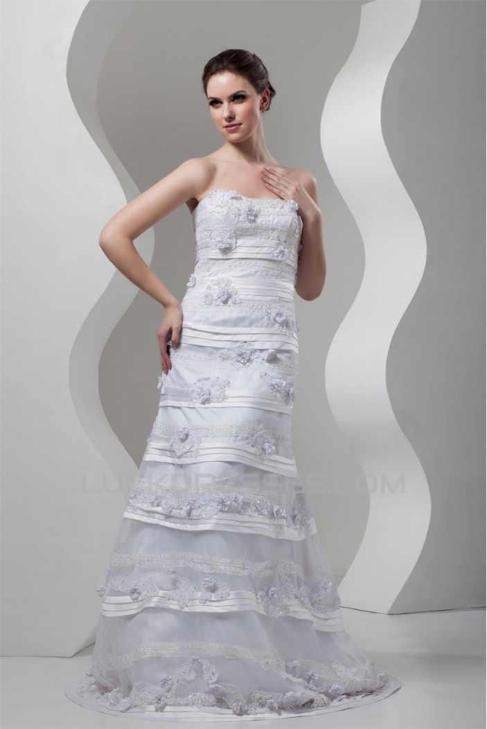 Sleeveless Soft Sweetheart A-Line Satin Organza Embellished Wedding Dresses 2030956