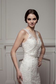 Trumpet/Mermaid V-Neck Beaded Lace Wedding Dresses 2030962
