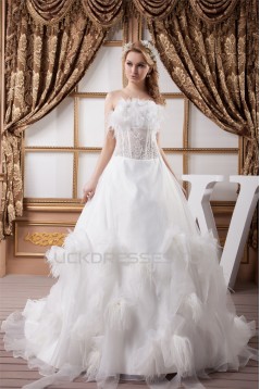 Sleeveless Strapless Satin Organza A-Line Wedding Dresses 2030966