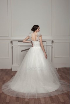 Sleeveless Straps Satin Fine Netting Netting Wedding Dresses 2030971