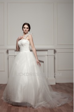 Sleeveless Straps Satin Fine Netting Netting Wedding Dresses 2030971
